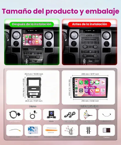 Vista 8 de Estéreo de coche Android 4 Core 64G 9 pulgadas para Ford F150 SVT Raptor 2009-2012 Recorte bajo inalámbrico CarPlay Android Auto pantalla táctil