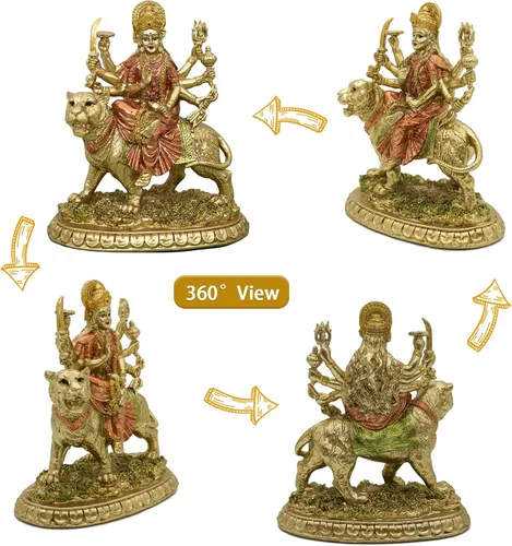Vista 9 de alikiki Diosa hindú pequeña estatua de Durga – 5.7 pulgadas de alto Dios indio Durga en tigre, ídolo en casa, oficina, templo Puja, escultura Mandir