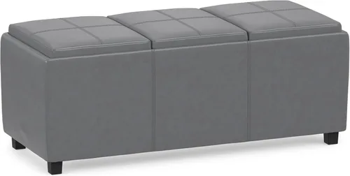Vista 9 de SIMPLIHOME Avalon - Otomana de almacenamiento, otomana rectangular tapizada de cuero vegano de 42 pulgadas de ancho en color negro carbón, mesa