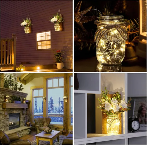 Vista 5 de Lightess Decoración de pared con tarro de masón, apliques de pared rústicos con control remoto Decoración del hogar, luces de hadas LED, luces