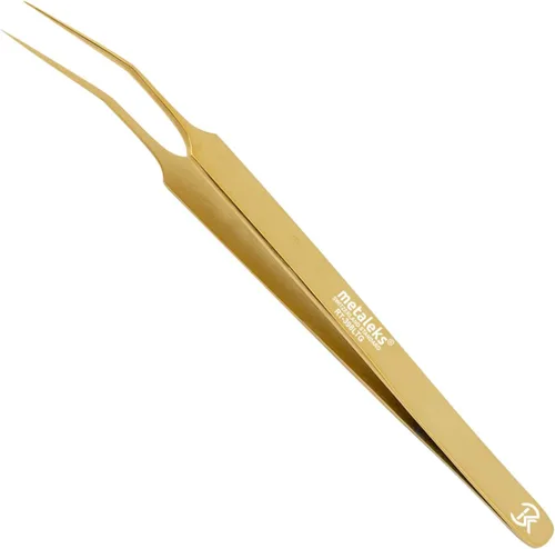 Vista 2 de Pinzas profesionales grandes de extensión de pestañas de 5.5 in, acero japonés, revestimiento de titanio dorado, peso ligero, lo mejor para maestros