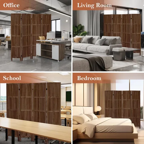 Vista 9 de Divisor de habitación de madera, pantalla de privacidad plegable de 4 paneles, partición clásica de madera para interiores de 5.6 pies, divisor