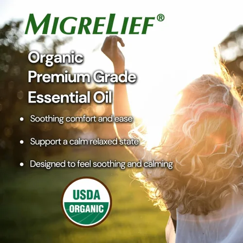 Vista 3 de MigreLief Comfort Stick, Migraña y Dolor de Cabeza Aceite Esencial Roll-On - Menta Lavanda - 0.3 fl oz