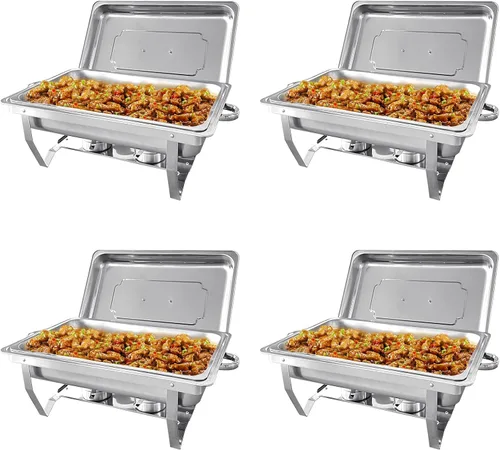 Vista 10 de Juego de 2 platos de 8 cuartos de galón para buffet de acero inoxidable, juego completo de calentador de alimentos con bandeja de agua