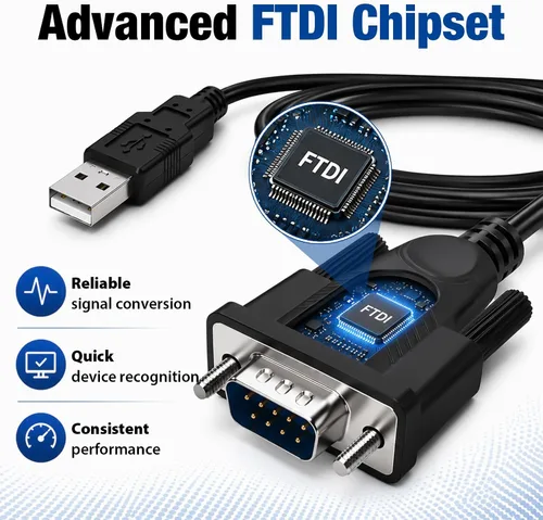 Vista 4 de Cyberguys! USB-A to RS232 DB9 Male Serial Cable with FTDI Chipset, 6 FT