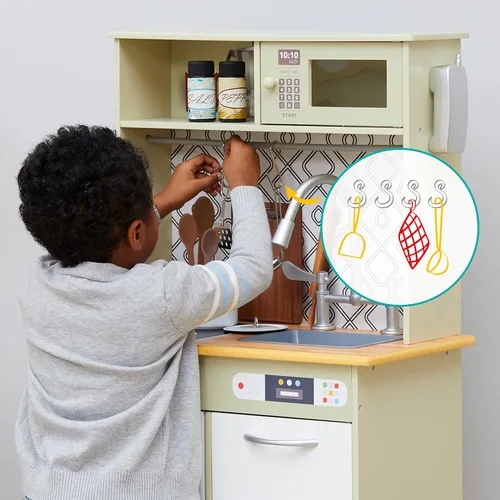 Vista 4 de Teamson Kids - Little Chef Boston Modern Play Kitchen - Verde oliva/Blanco 22.25 x 12 x 37.5 pulgadas