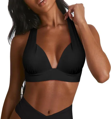 Vista 3 de Hilor Top de bikini push up para mujer, parte superior triangular sexy, traje de baño halter