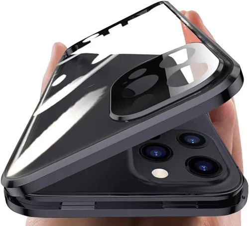 Vista 10 de Funda Henghui magnética con cierre compatible con iPhone 11, de vidrio, con protector de lente de cámara y protector de pantalla, cierre de Azul