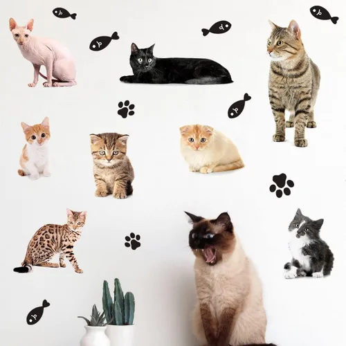 Vista 5 de Calcomanías de pared 3D con diseño de gatito, calcomanías removibles para pared, diseño de patas de gato, calcomanías de pared para despegar y Kitty