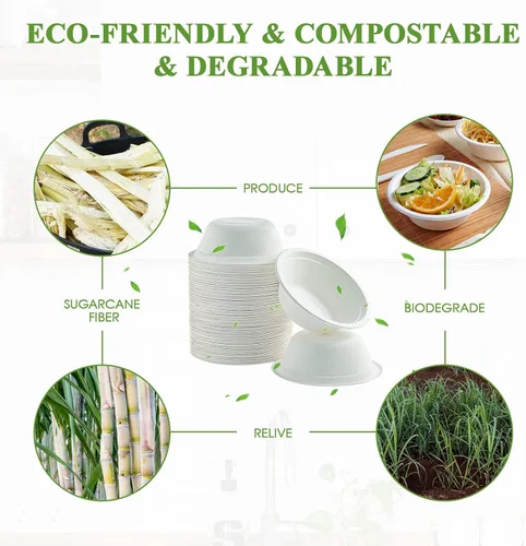 Vista 5 de Vplus Paquete de 200 cuencos de papel de 12 onzas, cuencos desechables compostables a granel, cuencos de bagazo ecológicos, cuencos resistentes