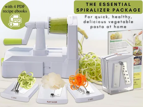 Vista 13 de Brieftons Espiralizador de verduras de 5 hojas: rebanador en espiral más fuerte y pesado, el mejor fabricante de pasta de espaguetis de verduras