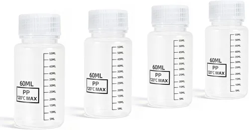 Vista 9 de DEMORA Botellas de plástico con tapas herméticas de 1 oz/30 ml, recipientes de líquidos de boca ancha de grado alimenticio, botellas de medición