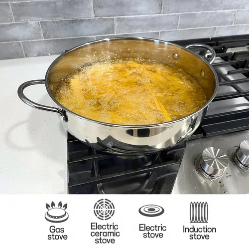 Vista 5 de Saltlas Olla de Freidora Profunda de 4.4Qt/4.2L con Cesta y Cucharón Colador, Olla de Acero Inoxidable 304 para Freír Pescado, Mariscos, Pollo
