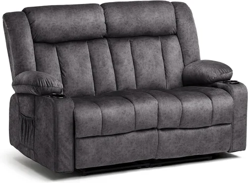 Vista 7 de COMHOMA Juegos de muebles de sala de estar, sofá reclinable manual, sofá reclinable de tela de 2 asientos, respaldo ergonómico con portavasos