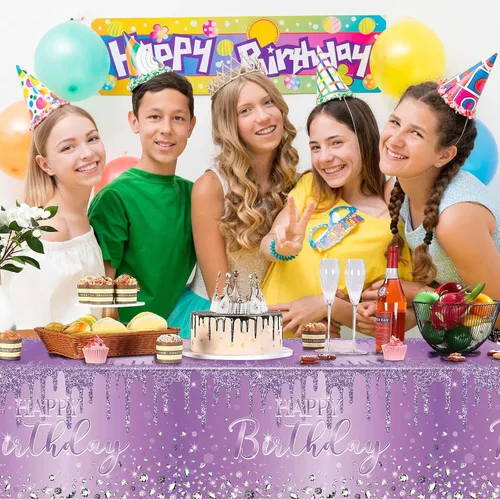 Vista 7 de Pajean Mantel de plástico con lentejuelas de diamantes con brillantina para fiesta de niña y niña, mantel de plástico con lentejuelas para niñas