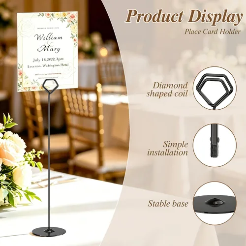 Vista 3 de Urban Deco Paquete de 16 soportes para números de mesa de 12 pulgadas, tarjeteros de metal para mesa, soportes para fotos para mesas, soporte