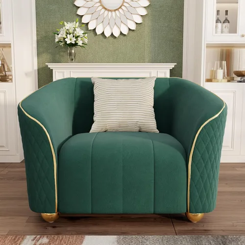 Vista 21 de Sofá de lujo de terciopelo retro de 3 plazas, cómodo sofá biplaza tapizado de terciopelo de 86 pulgadas con patas y almohadas de metal dorado, sofá