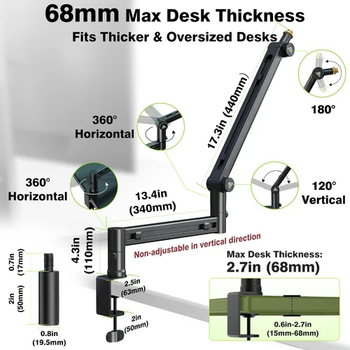 Vista 7 de AA AUDIO ACCESSORY Soporte de escritorio para brazo de micrófono (diseño para micrófono pesado) capacidad de carga de 6.6 libras, bloqueo