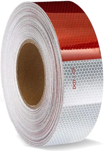 Vista 4 de Cinta Reflectante DOT-C2 de 2" X 100 Pies - 6" Roja x 6" Blanca Cinta Reflectora de Conspicuidad Impermeable - Tiras de Pegatinas de Seguridad