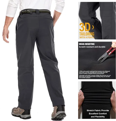 Vista 4 de Jessie Kidden Pantalones de senderismo impermeables para hombre, para exteriores, nieve, esquí, pesca, forro polar, aislados, pantalones de invierno