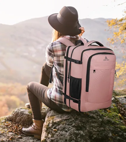Vista 8 de AREYTECO Mochila de viaje para mujer, mochila de mano expandible de 50 L Amourpink