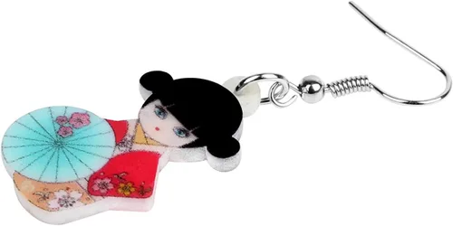 Vista 3 de DUOWEI Aretes de acrílico estilo japonés con diseño de anime para muñeca, colgantes, joyería para mujer