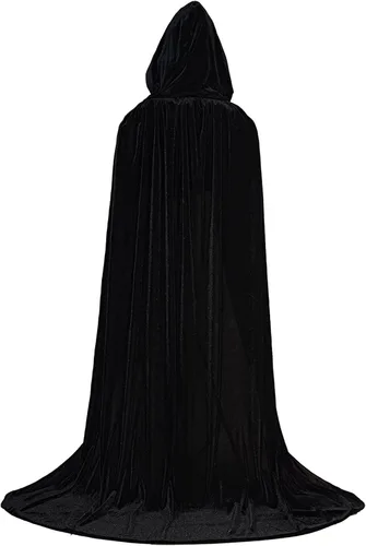 Vista 2 de MiiDD Hooded Cloak Unisex Full Long Velvet Cape Witch Cloak with Hood Raven Cosplay Men Women for Halloween Costumes