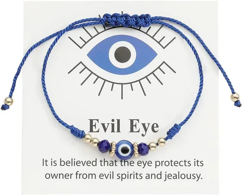 Vista 8 de COLORFUL BLING Pulseras con cuentas de mal de ojo hechas a mano, con nudos, con cuentas de protección y buena suerte, ajustables, hilo, cuerda
