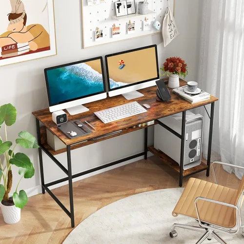 Vista 2 de Tangkula Escritorio para computadora de 55 pulgadas con 4 tomas de corriente y 2 puertos USB, escritorio de oficina en casa con estación de carga