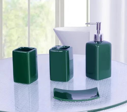 Vista 7 de Juego de accesorios para encimera de baño de 4 piezas de cerámica maciza (beige)