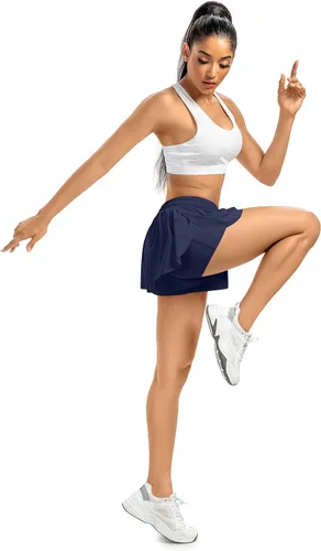 Vista 6 de Pantalones cortos fluidos para mujer, gimnasio, yoga, entrenamiento, correr, tenis, faldas de elastano, ropa linda, casual, verano, paquete de 3