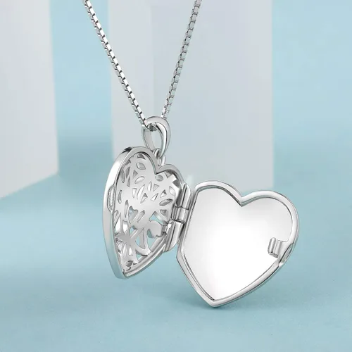 Vista 3 de FJ Collar con medallón de ángel con foto de piedra de nacimiento de plata de ley con colgante de ángel hueco, regalo para mujeres