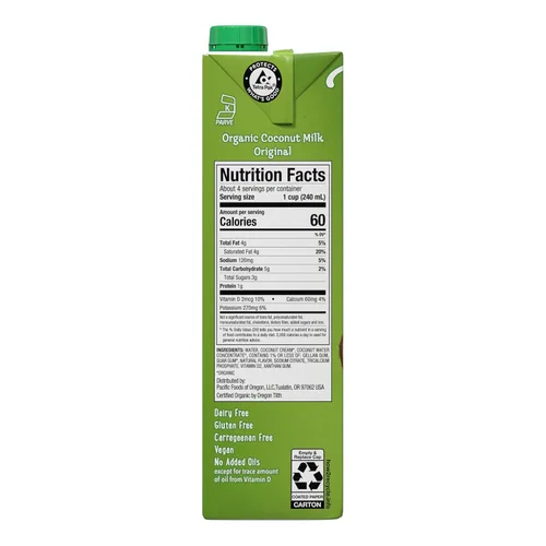 Vista 5 de Pacific Foods Leche de coco orgánica, leche a base de plantas, caja de 32 onzas (paquete de 3)