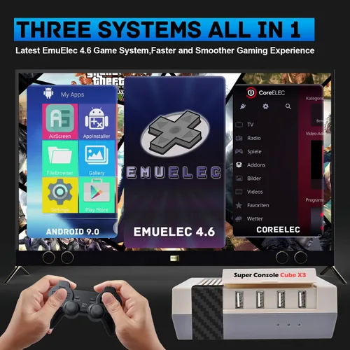 Vista 2 de Kinhank Retro Game Console with 65000+Games,Super Console CUBE X3 Video Game Console with EmuElec 4.6/Android 9/CoreE,8K Output,2.4+5G,BT