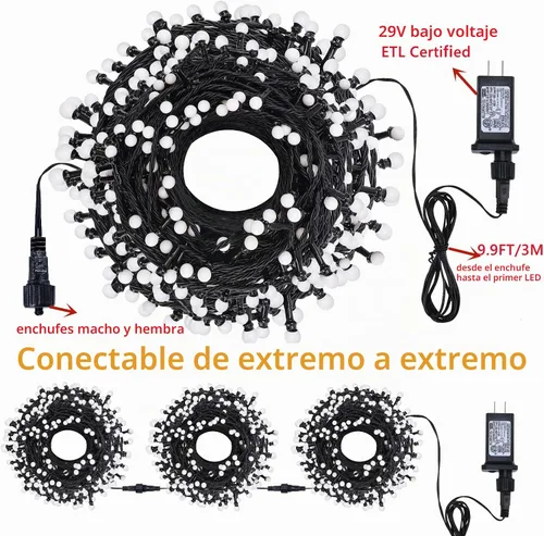 Vista 4 de Meteds - Luces LED de Navidad para exteriores, 300 LED, 32 m, 8 modos, luces de globo enchufables y conectables impermeables para decoraciones