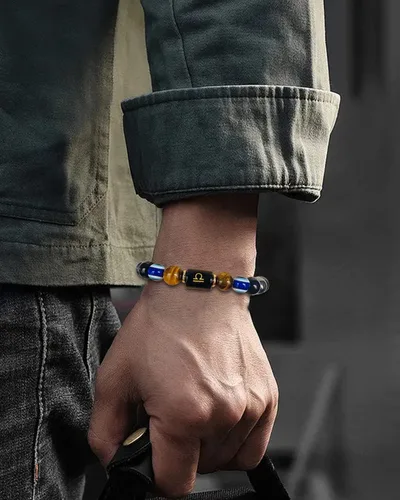 Vista 2 de Pulsera de triple protección del zodiaco, ojo malvado, hematita, obsidiana, ojo de tigre, chakras, cuentas de cristal curativo para hombres