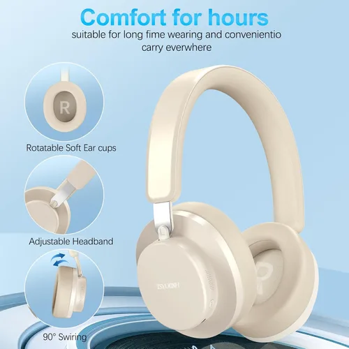 Vista 6 de Auriculares con Cancelación de Ruido Inalámbricos Bluetooth, Auriculares Bluetooth Sobre la Oreja con Micrófono, Auriculares Inalámbricos
