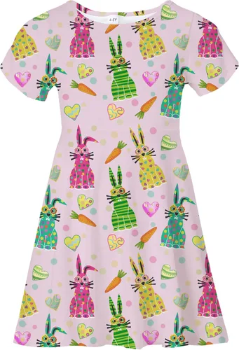 Vista 8 de Vestidos para niñas con estampado lindo, de manga corta, vestidos casuales de verano para niñas de 4 a 10 años