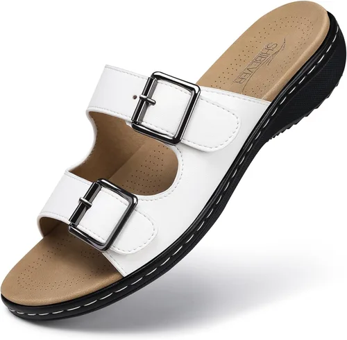 Vista 7 de SHIBEVER Sandalias planas para mujer: antideslizantes, con soporte para el arco, ortopédicas, para fascitis plantar, cómodas sandalias para caminar