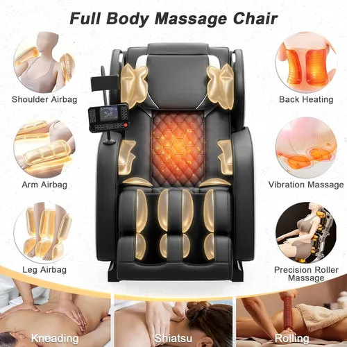 Vista 3 de Megashock SL Track 2026 Silla de masaje de cuerpo completo, silla de masaje de gravedad cero con calor trasero, 12 rodillos fijos, masaje de pies