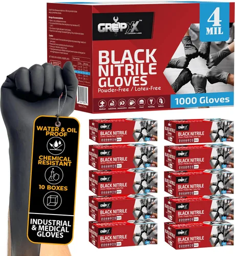 Vista 10 de London Labs Guantes desechables de nitrilo negro, sin látex y sin polvo, guantes de goma de 4 mil, para limpieza, cocina, mecánicos (XS-XXL)