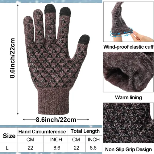 Vista 2 de Juego de 12 guantes de punto de invierno, térmicos, holgados, guantes de gel de silicona, guantes de gel de silicona, cálidos y gruesos, con forro
