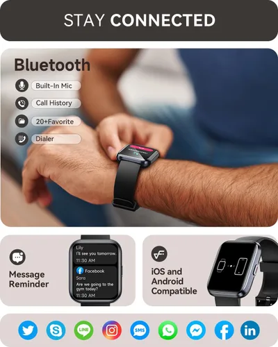 Vista 4 de aeac Paquete de 2 relojes inteligentes (negro + verde) para hombres y mujeres