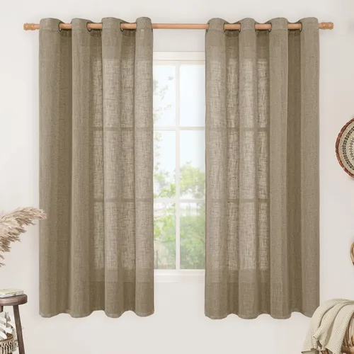 Vista 193 de LAMIT Cortinas de lino marrón caramelo para sala de estar, 84 pulgadas, de lino sintético, texturizado, filtrante de luz, paneles de privacidad