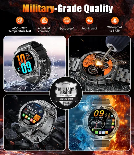 Vista 9 de Smart Watches for Men with Flashlight,1.6" AMOLED Always on Display Outdoor Sports Smartwatch with 111 Sports modes ,Heart Rate/Sleep Monitor IP68