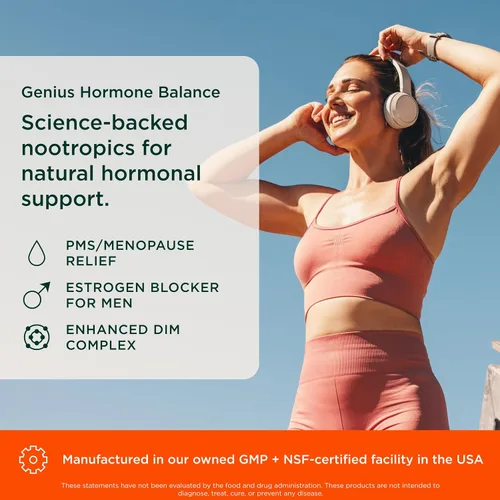Vista 3 de Genius Balance de estrógenos, suplemento DIM, bloqueador de estrógenos para hombres y mujeres, hormonas, acné hormonal y menopausia, inhibidor