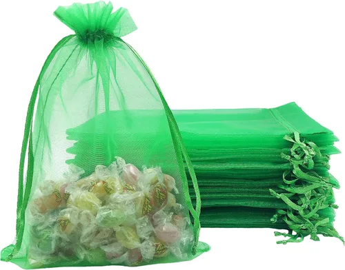 Vista 14 de Jexila 120 bolsas de organza transparente de 5 x 7 pulgadas, bolsas de regalo con cordón de malla pequeñas para joyas, bodas, fiestas, baby shower