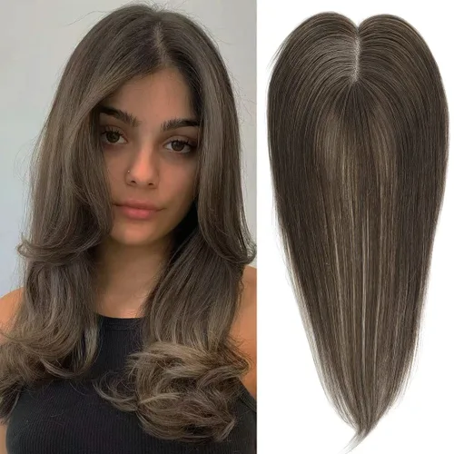 Vista 23 de Aimeolyn Toppers de cabello para mujer, cabello humano real, sin flequillo, extensiones de cabello superior para adelgazar, base de encaje Haisr