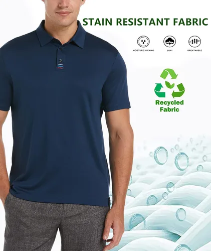 Vista 4 de V VALANCH Polo de golf de manga corta para hombre, estilo casual, con cuello que absorbe la humedad