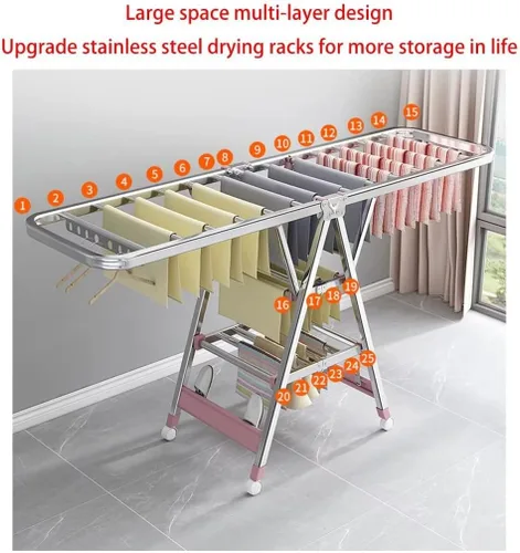Vista 5 de Tendedero plegable para interiores, estante de secado de ropa plegable de 3 niveles, estante de secado independiente, con alas de altura ajustable